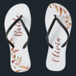 Moderne Fall Greenery Geometrische Personalisierte Flip Flops<br><div class="desc">Rustikale Aquarell botanische Laubgrün Design,  mit personalisiertem Namen,  einfach und elegant,  große personalisierte Geschenke für BrautAlle passenden Stücke in der Sammlung</div>