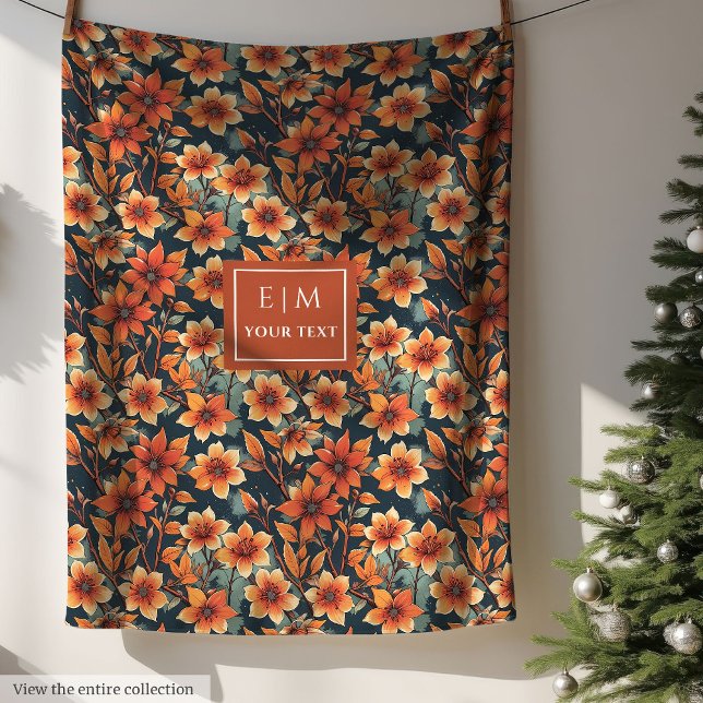 Moderne Fall Terracotta Blume tief grüne Decke (Modern fall terracotta flowers deep green blanket)