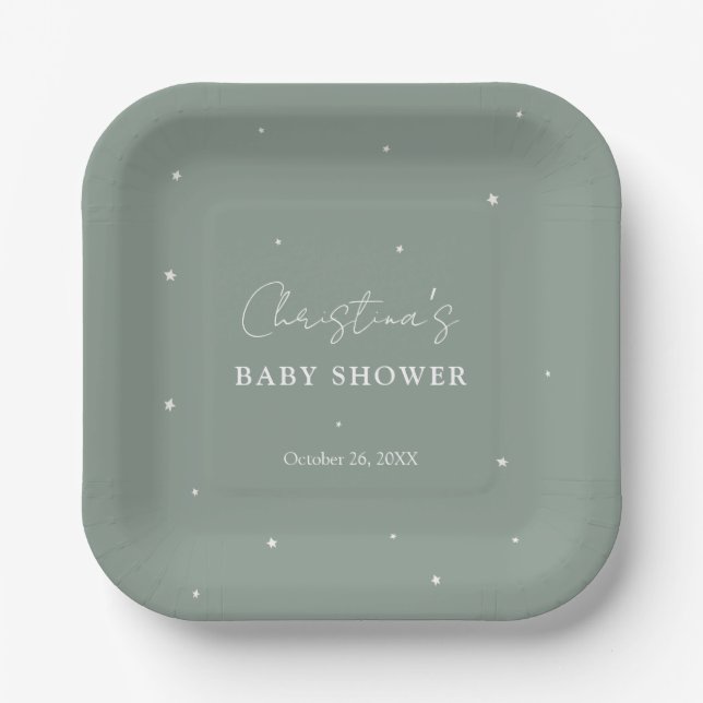 Moderne Fallen Sage Green Gender Neutral Baby Dusc Pappteller (Vorderseite)