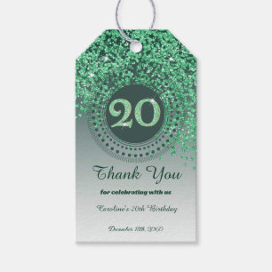 Moderne, fallende, grüne Glitter 20. Geburtstag Geschenkanhänger