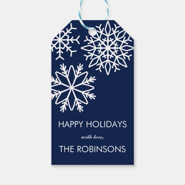 Moderne Fallende Schneeflocken Holiday Blue Geschenkanhänger (Vorderseite)