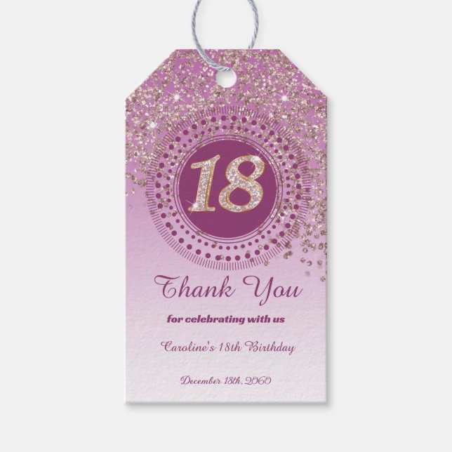 Moderne Falling Rose Gold Glitzer 18. Geburtstag Geschenkanhänger (Vorderseite)