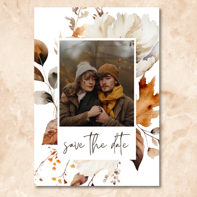 Moderne fallneutrale Blütendecke Save The Date (Modern Fall Neutral Floral Frame Wedding Save The Date)