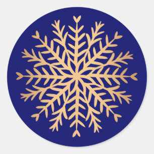 Moderne falsche Gold- und blaue Schneekristall-Wei Runder Aufkleber