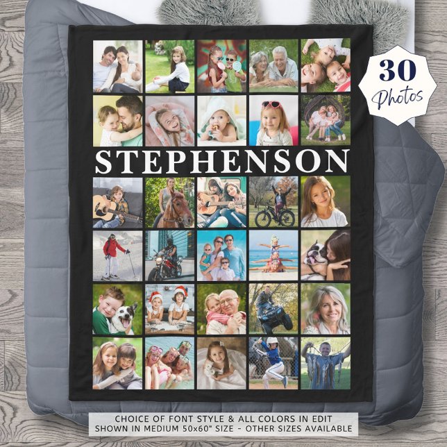 Moderne Familie 30 Foto Collage Black Fleecedecke (Von Creator hochgeladen)