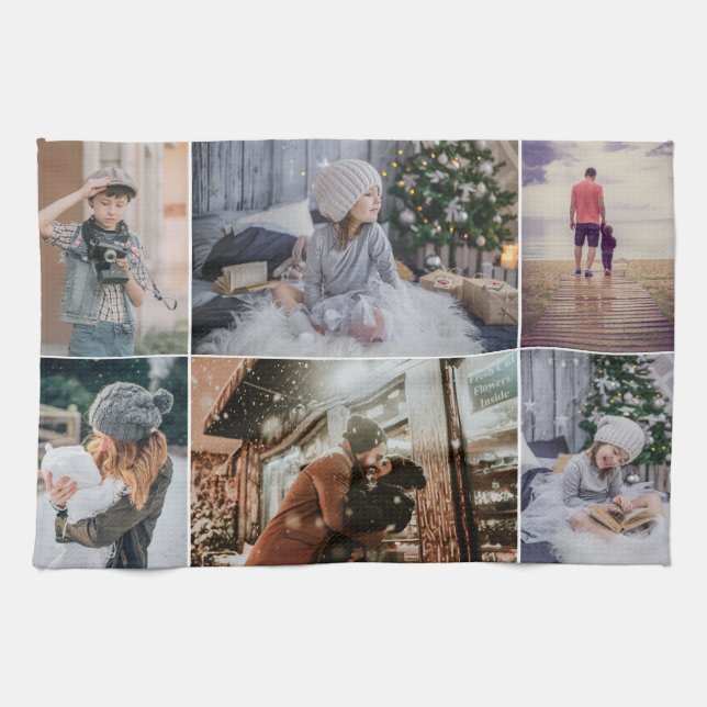 Moderne Familie 6 Fotocollage Keepake Geschirrtuch (Horizontal)