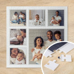 Moderne Familie 6 Square FotoCollage<br><div class="desc">Fügen Sie sechs Ihrer Lieblings-Fotos hinzu, um ein einzigartiges Collage Puzzle aus Foto mit einem größeren Brennfokus und 5 kleineren Quadraten um es herum zu erstellen. Verwenden Sie die Designtools, um mehr Fotos hochzuladen, Text hinzuzufügen und die Schriftart und Farben anzupassen, um Ihr eigenes Foto zu erstellen. Ein nachdenkliches Geschenk...</div>