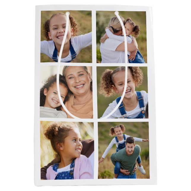 Moderne Familie Kinder Bilder FotoCollage Mittlere Geschenktüte (Vorderseite)