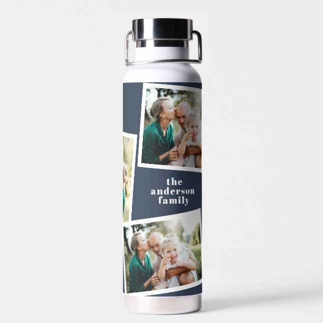 Moderne Familie mit mehreren Fotos Trinkflasche (Rückseite)