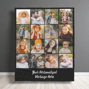 Moderne Familie Text Angepasst 16 Foto-Collage Fleecedecke