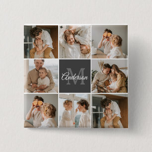 Moderne Familien-Collage-Foto & Personalisiertes G Button