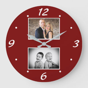 Moderne Familien-Erinnerung 2-Foto-Collage Große Wanduhr