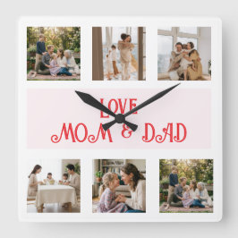 Moderne Familien-Foto-Collage Liebe Quadratische Wanduhr