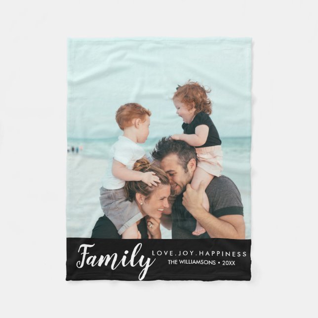 Moderne Familien-Foto-Schablone Ihre Wörter Fleecedecke (Vorderseite)