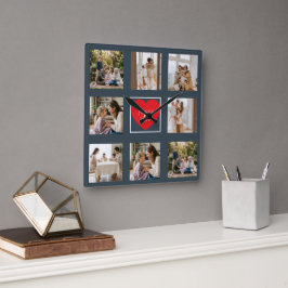 Moderne Familien-Fotocollage Liebe Quadratische Wanduhr