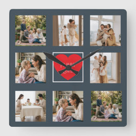 Moderne Familien-Fotocollage Liebe Quadratische Wanduhr