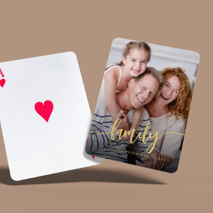 Moderne Familien-Schriftfoto personalisiert Spielkarten
