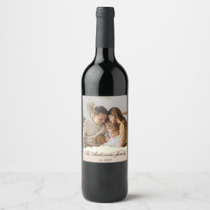 Moderne Familienfoto & Personalisierte Namensgesch Weinetikett