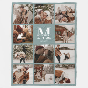 Moderne Familienfotografie Collage Mit Monogramm S Fleecedecke