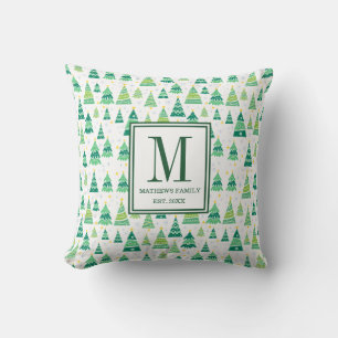 Moderne Familieninitiale Monogramm Weihnachten Kissen