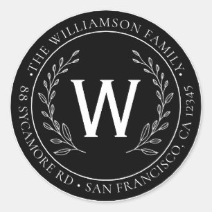 Moderne Familienname Monogram Black Rücksendeadres Runder Aufkleber