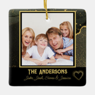 Moderne Familienname und Foto in Schwarz und Gold Keramikornament
