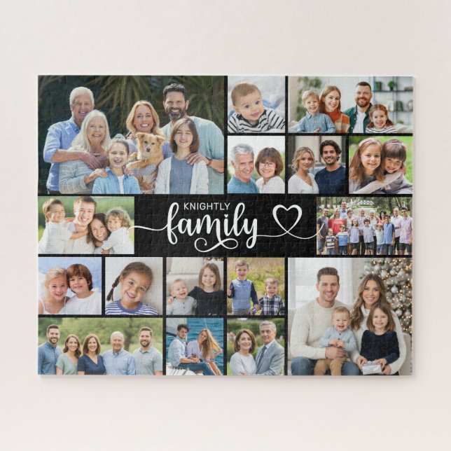 Moderne FAMILY 16 Foto Collage Script Herz (Horizontal)