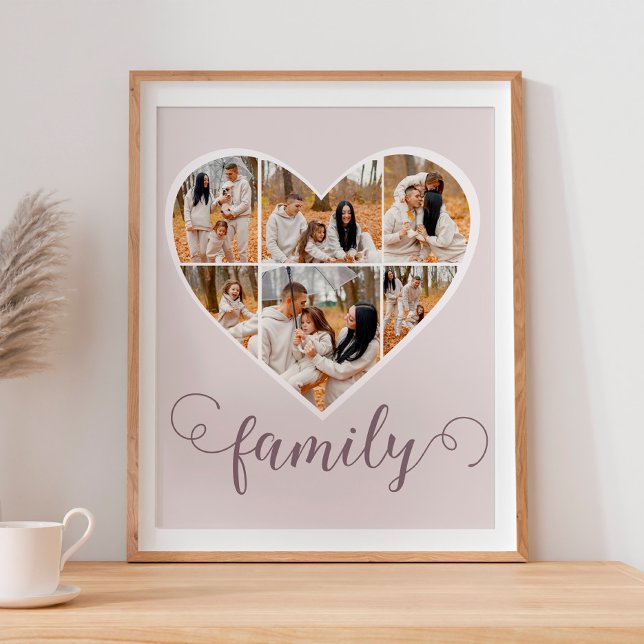 Moderne FAMILY Foto Collage Liebe Script Herz Poster (Von Creator hochgeladen)