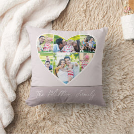 Moderne FAMILY Foto Collage Script Herz mit Namen Kissen