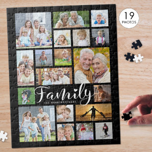 Moderne FAMILY Scripte Fotocollage Name Schwarz