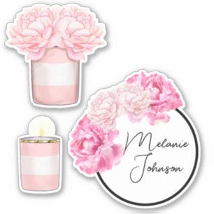 Moderne Fancy Mädchenhaft Süße Rosa Streifen Flora Aufkleber