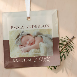 Moderne Farbblock-Anpassung Baby-Taufe Foto Ornament Aus Glas