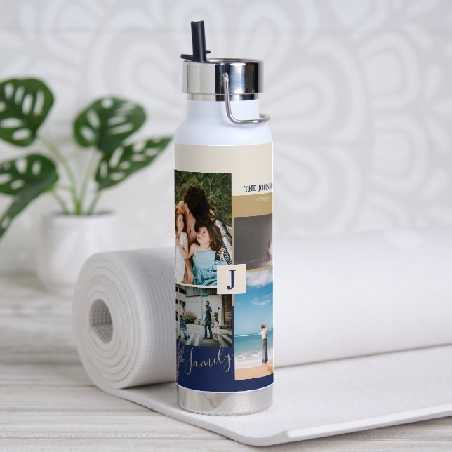 Moderne Farbblock-Familie Foto Collage Water Bott Trinkflasche (Yoga)