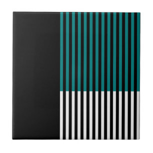 Moderne Farbblock-Gestreifte Teal-Schwarz-Weiß Fliese
