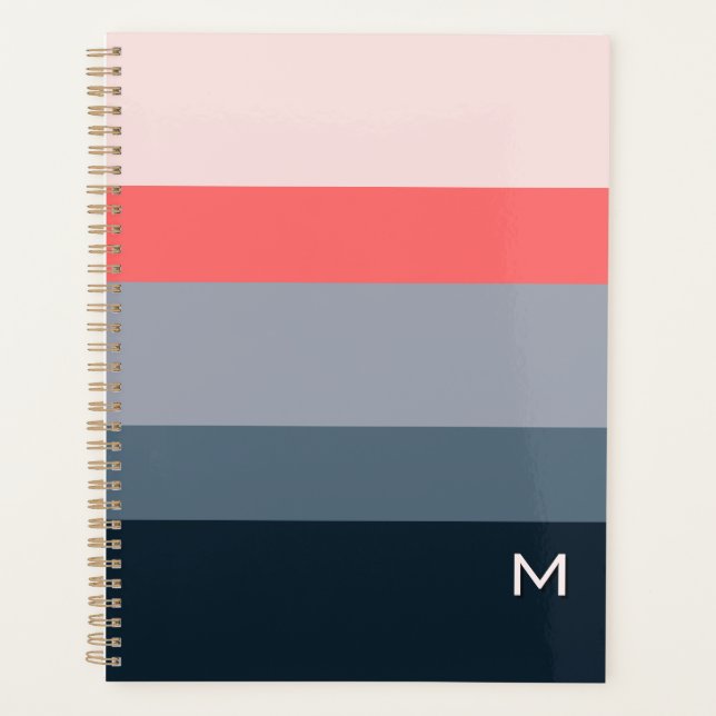Moderne Farbblock Pink Grau Individuelles Monogram Planer (Vorderseite)