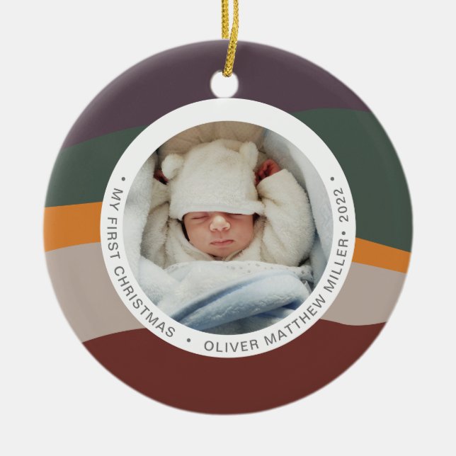 Moderne Farbblockade mein erstes Weihnachtsbräunch Keramik Ornament (Vorne)