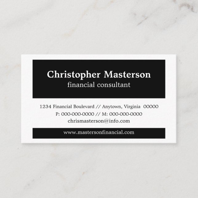Moderne Farbblöcke Visitenkarte, Schwarz und Weiß Visitenkarte (Vorderseite)