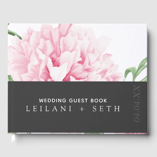Moderne Farbe Block Rosa Blütenblütenhochzeit Gästebuch (Vorderseite)