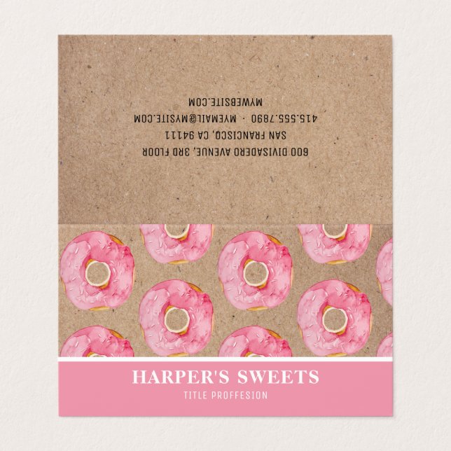 Moderne Farbe Rosa Donuts Beruflich  Visitenkarten (Außenseite Aufgefaltet)