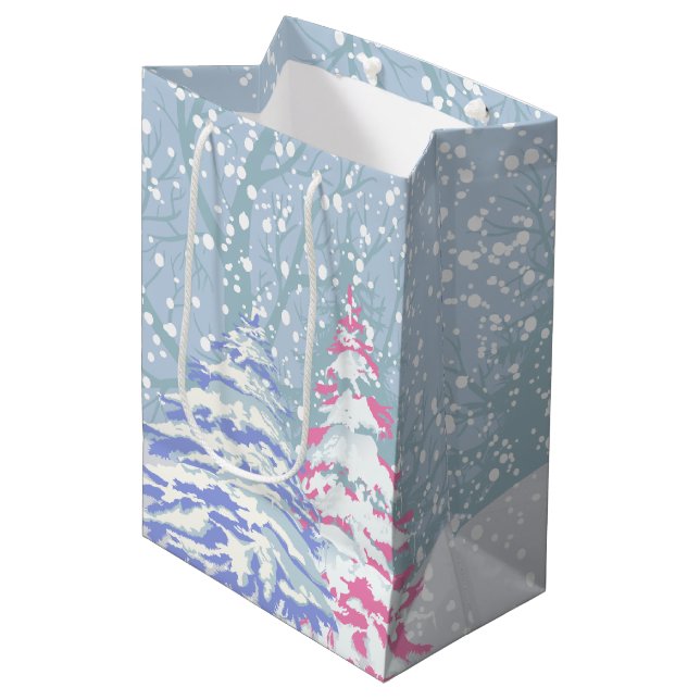 Moderne FARBE zum Schneebaum Mittlere Geschenktüte (Vorderseite Schrägansicht)