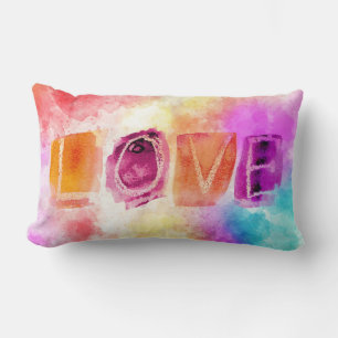 Moderne farbenfrohe abstrakte Liebe in Aquarell Lendenkissen