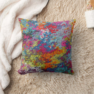 Moderne farbenfrohe abstrakte rosa orangeblaue Mus Kissen