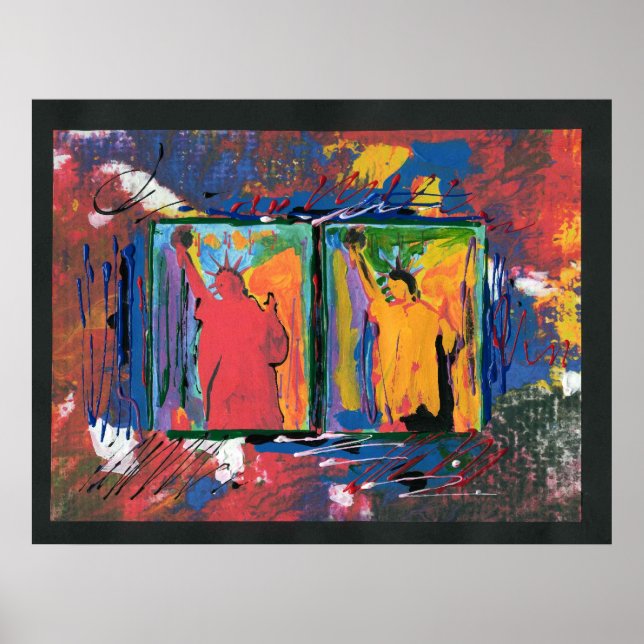 Moderne, farbenfrohe Aquarell 2 Freiheitsstatue Poster (Vorne)