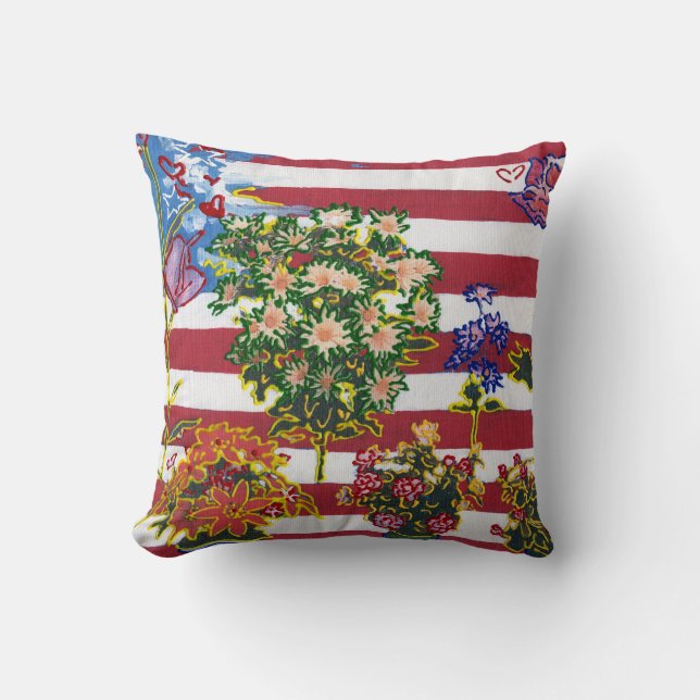 Moderne farbenfrohe Aquarellflagge mit Blume Kissen (Vorderseite)