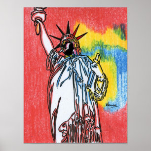 Moderne farbenfrohe Aquarellstatur der Freiheit Poster