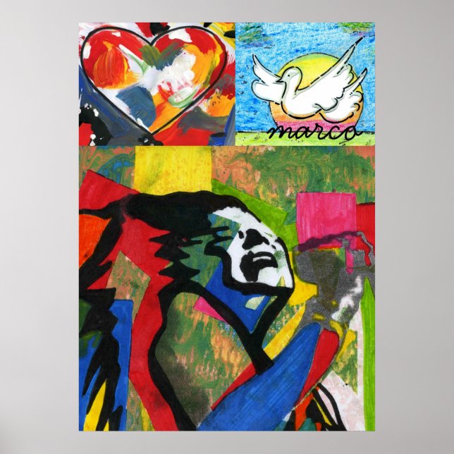 Moderne farbenfrohe Aquarelltöne Pop Sängerherz Poster (Vorne)