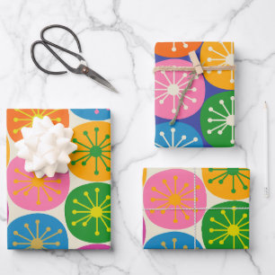 Moderne, farbenfrohe Atompunkte aus dem Mittelalte Geschenkpapier Set