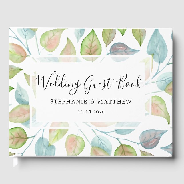 Moderne, farbenfrohe Blätter Hochzeit Gästebuch (Vorderseite)