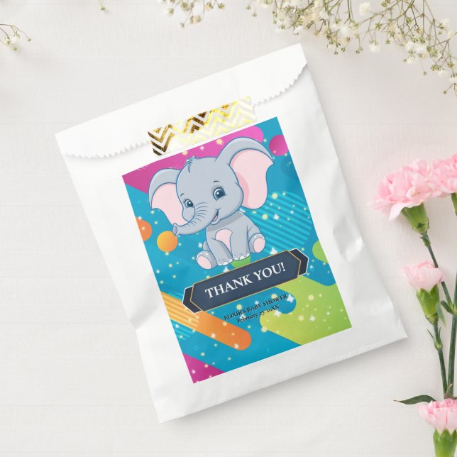 Moderne farbenfrohe Blue Elephant Baby Dusche Geschenktütchen (Versiegelt)