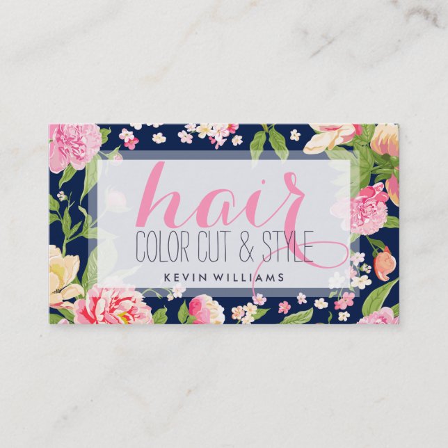 Moderne farbenfrohe Blume Illustration Haare Styli Visitenkarte (Vorderseite)